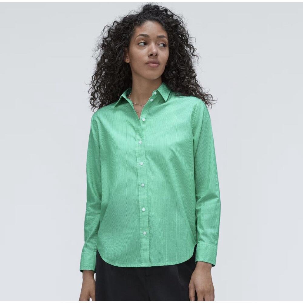 NWT Everlane The Silky Cotton Relaxed Shirt Striped Green Size 00